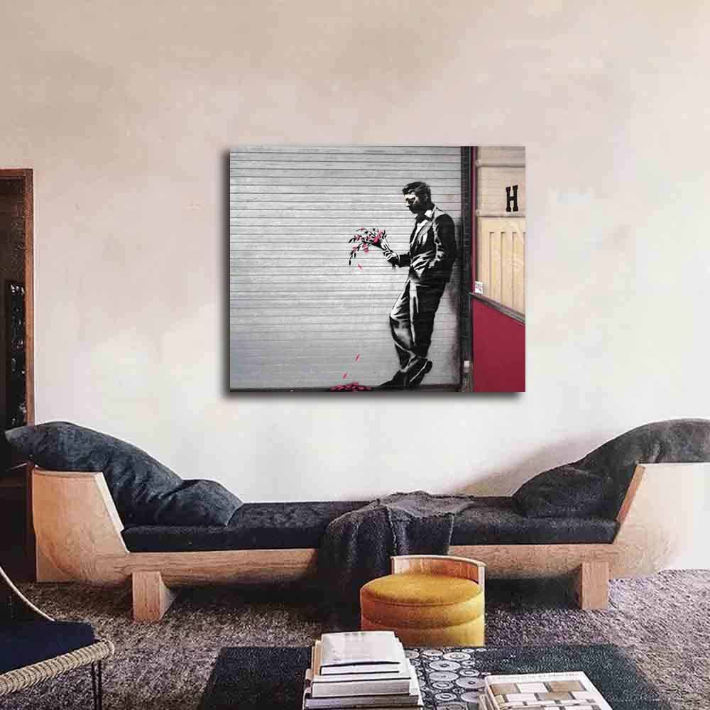 Amazon.co.jp: Banksy-Man with Flowers 絵画 インテリア おしゃれ